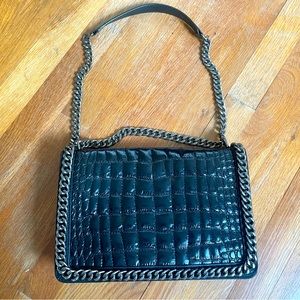 Zara Genuine Leather Crocodile Texture Black Shoulder Bag with Gunmetal Chain